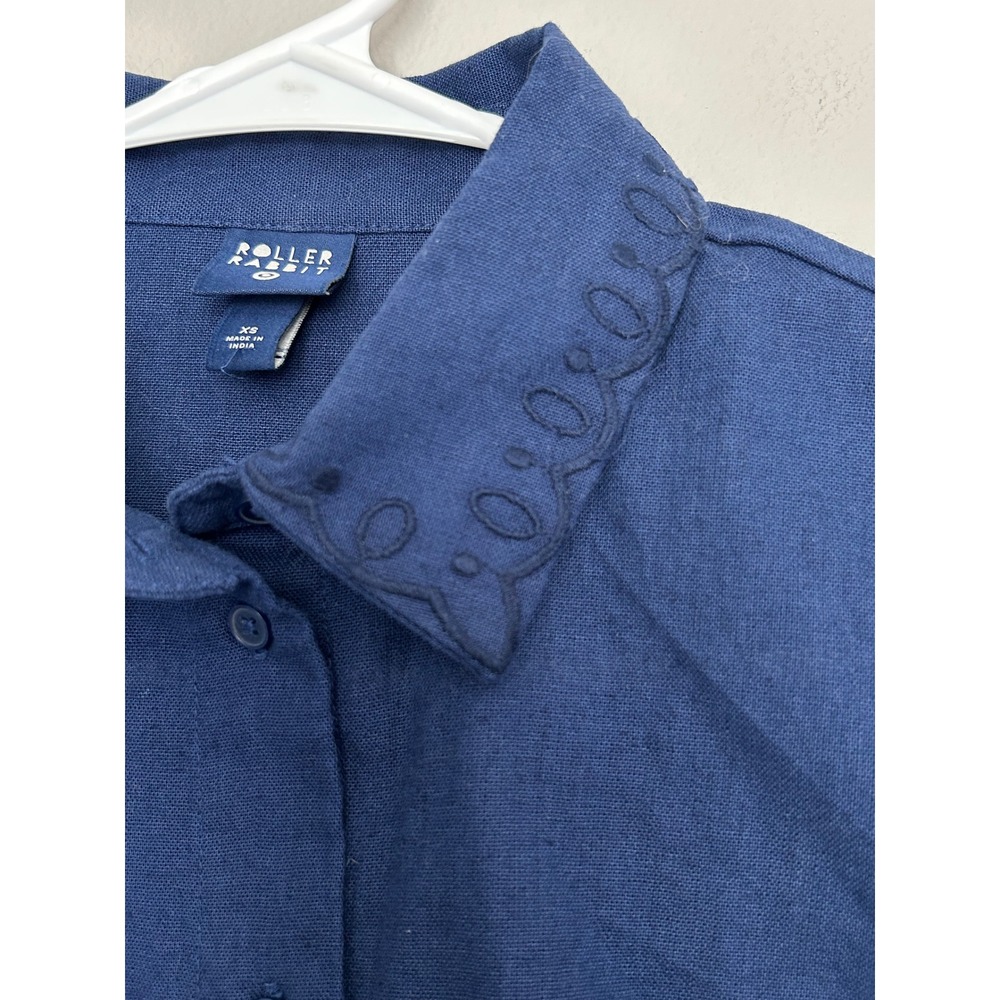 Roller Rabbit x Target Women oversized XS Navy Embroidered Scallop Cropped top - Picture 7 of 12